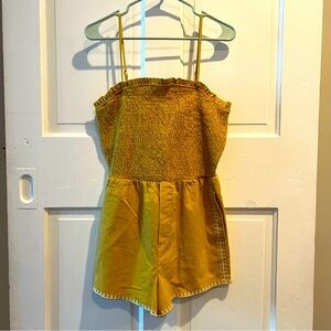 Yellow Embroidered Romper With Pockets